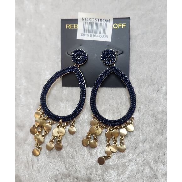 NWT Rebecca Minkoff Gold & Navy Blue Beaded Drop Earings - Picture 1 of 3